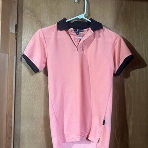 Used Boys 10/12 Polo Shirt With Black Collar and sleeve ends Salmon Color